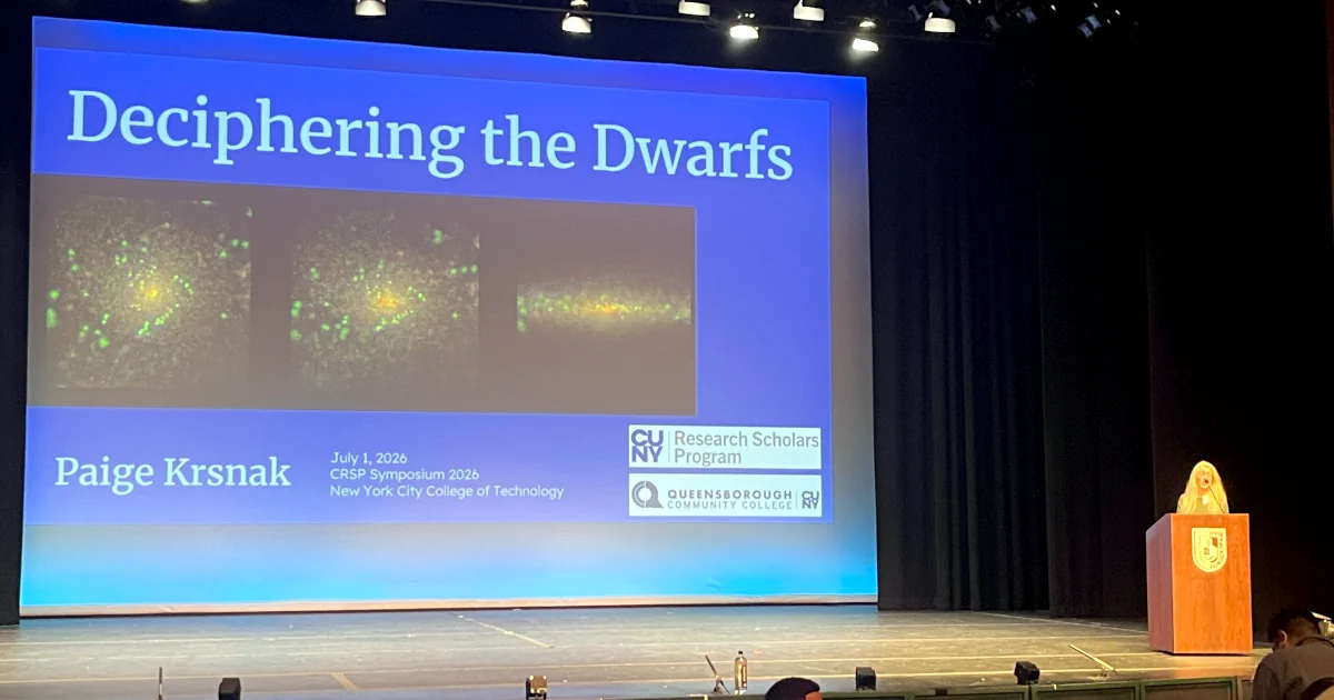 Paige presenting at the CUNY Research Scholars Program Symposium, July 2026